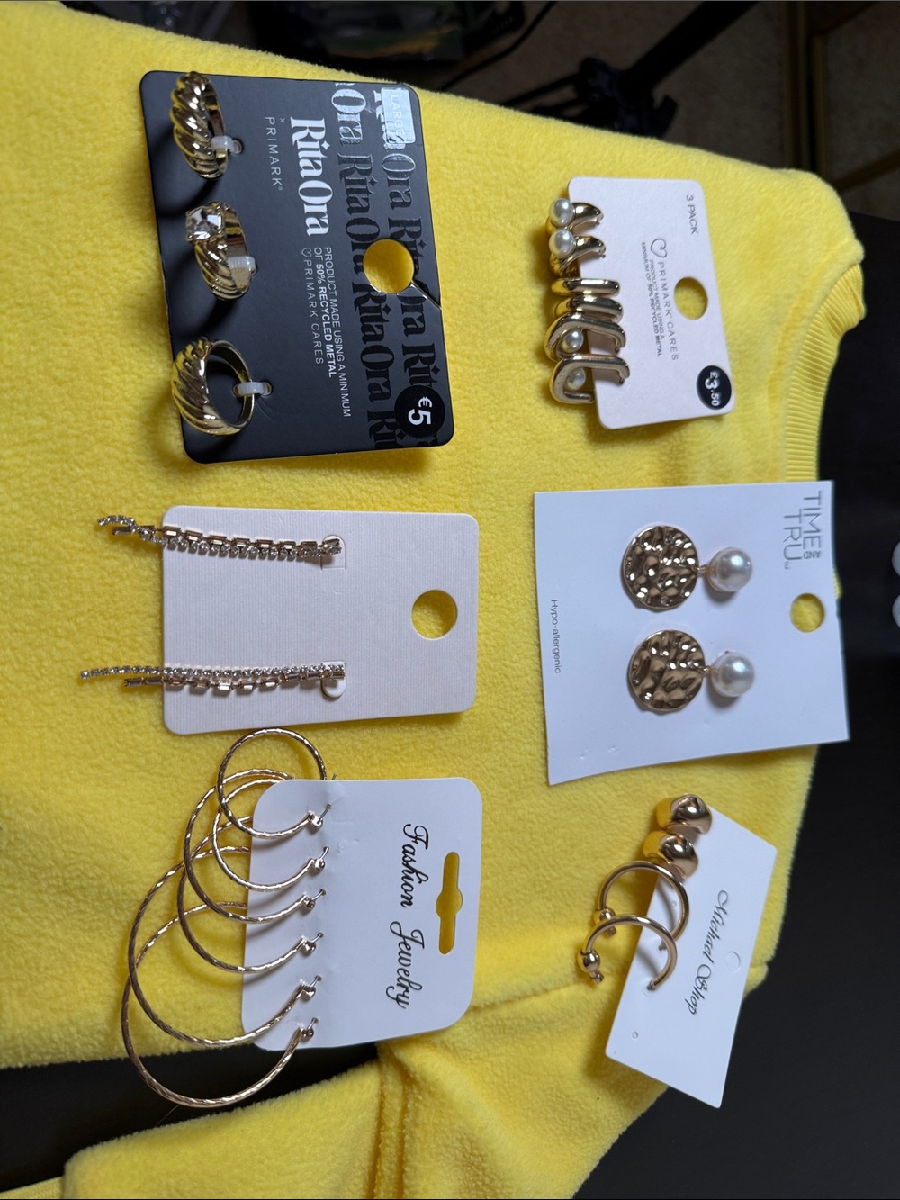 Primark Gold-Tone Mixed Earring Set with Pearl and Gem Accents